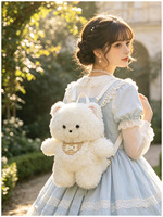 Sac à dos en peluche ours blanc Kawaii, sac à bandoulière en peluche doux et moelleux avec bavoir en dentelle, sac à dos animal de dessin animé pour filles