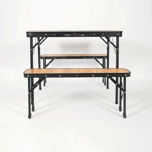 Outdoor Indoor Picnic Wood Color Foldable Table and Chairs <b>Set</b> Plastic <b>Folding</b> Furniture - Product Image 2