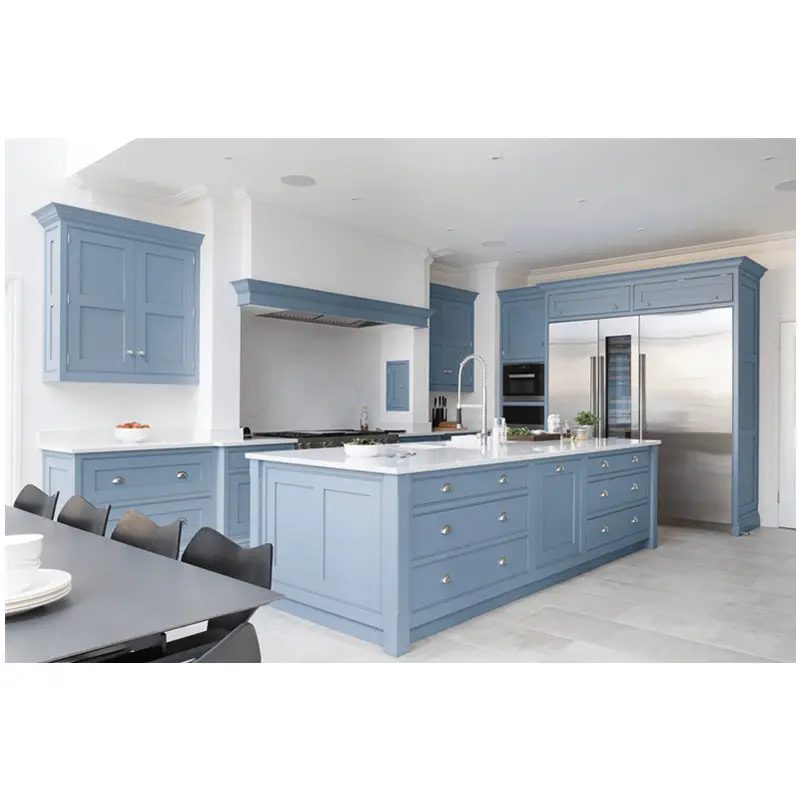 CBMmart Customized Modern Modular Blue Shaker With kitchen island Design Kitchen Cabinets