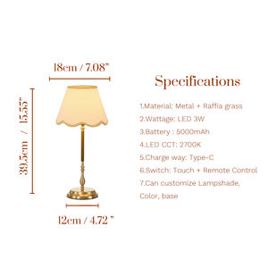 豪华无绳台灯扇贝灯罩天鹅绒杆保暖电池灯充电E14户外咖啡厅婚礼装饰 - Product Image 6