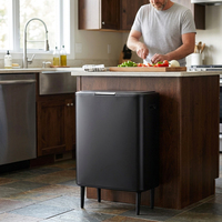 Contenedor de Basura Rectangular de Gran Capacidad para Cocina, 60L, con Tapa de Presión, Acero Inoxidable, con 4 Patas Altas