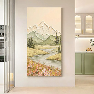 Hand <b>Painted</b> <b>Oil</b> Painting <b>Landscape</b> Mountain River Scene 100% Handmade Artwork For Wall Decor Entryway Hallway Home Decor - Product Image 2