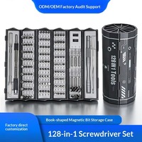 Jeu de tournevis de précision 128-en-1 en acier au chrome-vanadium avec support magnétique de rangement de type défileur pour téléphones et ordinateurs