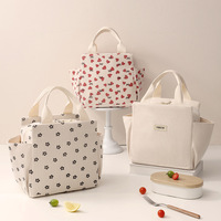 Tas Bento Kotak Korduroi Grosir Berinsulasi, Tas Makan Siang Pelajar Berlapis Aluminium Penahan Panas, Tas Piknik Termal Motif Bunga