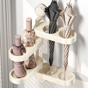 Umbrella Holder Wall Mounted No Drill Rotating Rack For Entryway Storage White Plastic 10 Umbrellas Capacity - Product Image 3