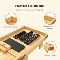 Double Layer Design Verstellbarer Bambus Couch Arm Tisch mit 360 ° drehbarer Tischplatte und Telefonst änder für breiten Couch Arm
