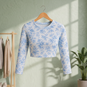 Camiseta de Pijama de Manga Larga para Niñas, 100% Algodón, Estampado Floral Azul, Suave y Elástica, UPF 35, Ropa de Dormir Corta para Niñas Pequeñas - Product Image 2