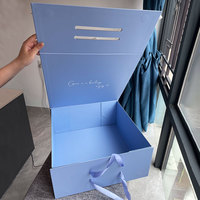 Boîte cadeau pliante avec poignée, en carton rigide, en papier bleu marine de luxe, impression personnalisée, grand couvercle magnétique