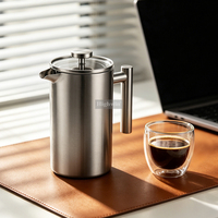 Cafetière à piston HIGHWIN Home Cafe, en acier inoxydable à double paroi, avec couvercle en verre transparent