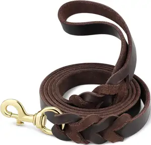 High Quality Soft And Strong Leather Premium Pet Leash Lead Training And Walking Braided Dog Leash