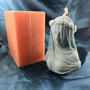 B-5017石膏雕像女孩半身蒙面面纱女人硅胶蜡烛模具芳香疗法3D模具
