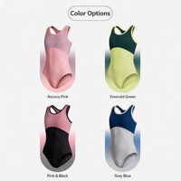 Justaucorps de ballet pour filles, color block, dos nageur, bretelles larges, sans manches, pour enfants, très extensible, pour la pratique de la gymnastique