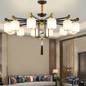Lámpara de araña de estilo chino con múltiples cabezales de luz LED para sala de estar, dormitorio, pasillo, lámpara de techo con base de bombilla E27, diseño redondo - Product Image 1