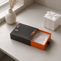 Boîte cadeau à tiroir en carton orange avec languette de suspension, impression personnalisée, rigide, coulissante, robuste, recyclable, qualité supérieure, vente en gros, directement de l'usine