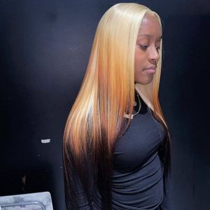 Perucas de Cabelo Humano com Cores Ombre em 3 Tons, Raízes Loiro 613 e Pontas Pretas, Peruca Lisa e Ondulada, Cor 613 a Marrom a Preto - Product Image 4