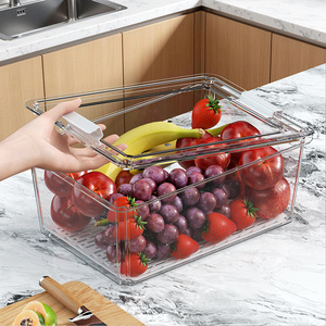Kitchen <b>Refrigerator</b> Fruit Storage <b>Container</b> With Lid Stackable Drainage Design Large Capacity For Fresh Produce - Product Image 1