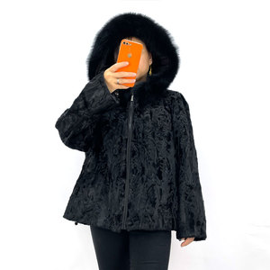 Veste d'hiver pour femme de luxe décontractée de haute qualité, avec garniture en fourrure de renard, en véritable peau de mouton <span class=keywords><strong>Karakul</strong></span>, à capuche, réversible, en polyester ciselé, ODM - Product Image 6