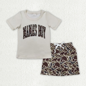 BSSO1903 RTS Boutique Ensemble de vêtements pour bébé garçon imprimé camouflage rayé Tenues pour enfants Vente en gros Ensemble à manches courtes - Product Image 2