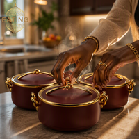 Ensemble de 3 chauffe-plats argentés et noirs avec garniture dorée, 2L, 2,5L, 3L, pour buffets, traiteurs et réunions de famille