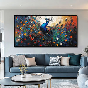 Decorazione Extra Large per la casa fatta a mano in tela <span class=keywords><strong>di</strong></span> colore testurizzata arte della parete 3D pittura pavone animale su tela - Product Image 2