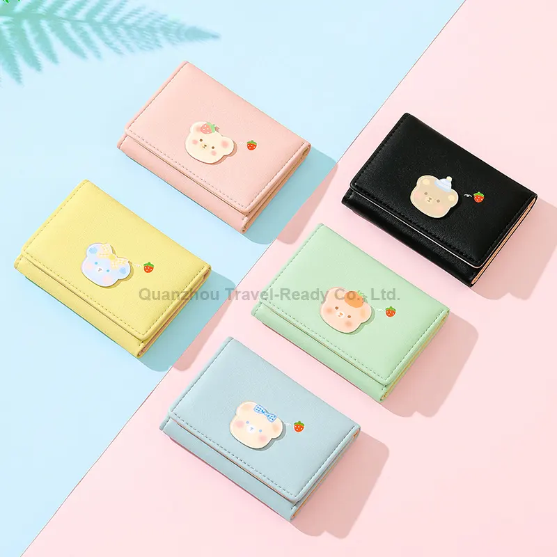 Cute mini Student Short Ladies Fashion Wholesale wallet Multi functional triple fold coin wallet for girl