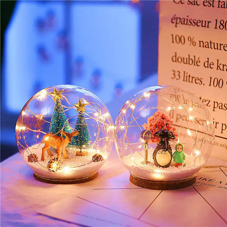 Totoro OEM Battery Operated USB Bảng Đèn Giáng Sinh Làng Đèn Lồng Nước Lỏng Tuyết Globe Glass Xmas Decor Led Night Light