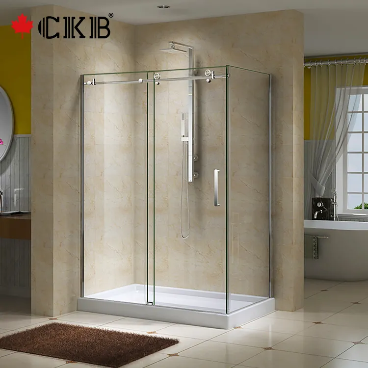 Easy Cleaning Chrome Sliding Frameless 10MM Tempered Glass Hotel Bathroom Shower Door