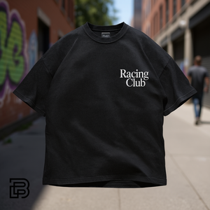 T-Shirt Racing Club Nero Lavato Oversize Vestibilità Ampia Unisex Streetwear con Grafica - Product Image 3