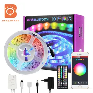 Benexmart LED灯条5米10米RGB 12V Tuya WiFi 5050 IR遥控柔性带状胶带，用于圣诞节家居装饰Alexa