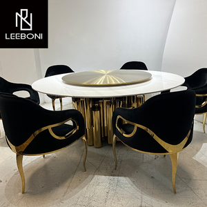 Phòng ăn sang trọng funiture trắng đá cẩm thạch bàn ăn thiết lập với lười biếng Susan xoay vòng bàn ăn thiết lập - Product Image 5