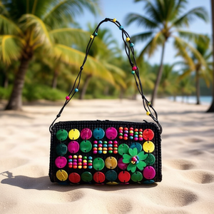 Borsa rettangolare a tracolla in guscio di cocco 19,5x9,5x5,3 cm con bottoni colorati per donna, accessorio di moda - Product Image 2