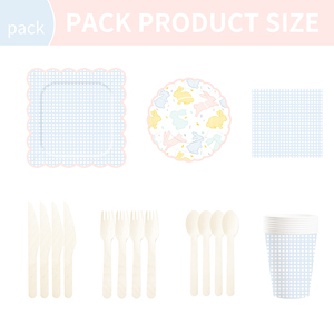DAMAI Easter Party Theme Decor Bulk Wholesale Set Blue Check Easter Rabbit Paper Plates <b>Tablecloth</b> Party Disposable Tableware - Product Image 6