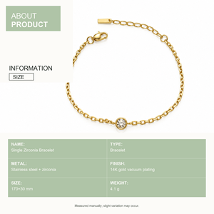 กำไลเซอร์โคเนียเดี่ยว - สแตนเลสสตีล + เซอร์โคเนีย ชุบสุญญากาศด้วยทอง 14K ขนาด 170+30 มม. - Product Image 4