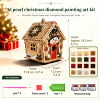 Kit d'art de Noël 3D en perles et diamants pour maison en bois, décoration de Noël DIY, ornement à suspendre pour arbre ou table, cadeau personnalisable