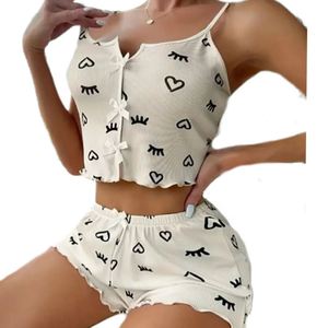 Shorts de pyjama pour femmes 2025, imprimé léopard cils en forme de cœur, nouveau style de pyjama - Product Image 5