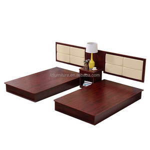Economy 3-Star Hotel <b>Bed</b> Cheap Wooden <b>Platform</b> <b>Bed</b> <b>Frame</b> with Integrated Nightstands & Panel Headbaord for Hotel Bedroom Sets - Product Image 2