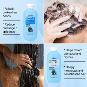 SHAKEBAR Shampooing et après-<span class=keywords><strong>shampoing</strong></span> réparateurs <span class=keywords><strong>sans</strong></span> <span class=keywords><strong>sulfate</strong></span> à l'huile de coco et à l'huile de ricin, soin capillaire nourrissant en profondeur pour cheveux secs et abîmés - Product Image 2