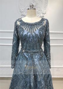 Ruolai OEV-L4280 Abito da Sera di Lusso a Maniche Lunghe, Sexy e Mozzafiato, <span class=keywords><strong>Blu</strong></span> con Scollo Rotondo e Pizzo con <span class=keywords><strong>Paillettes</strong></span> - Product Image 4