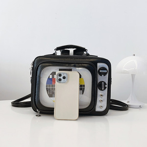 Custom Retro TV Ita Bag <b>Clear</b> PVC Window Crossbody Shoulder Purse Vintage Y2K Anime Badge Pins <b>Handbag</b> - Product Image 2