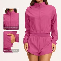 Veste de sport yoga coupe-vent à col montant et épaules tombantes, protection solaire, respirante, séchage rapide, zippée pour femme