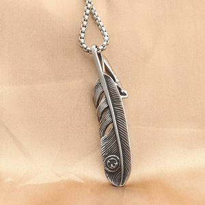<b>Feather</b> Pendant Stainless Steel Men's Punk Retro Animal Wing <b>Necklace</b> Fashion Jewelry - Product Image 3