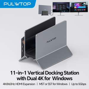Station d'accueil verticale PULWTOP pour deux moniteurs avec 2 HDMI 4K 60Hz, 3X USB A/C 10 Gbps, Ethernet pour Windows et ChromeOS - Product Image 1