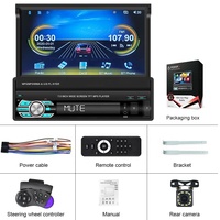 Autoradio Podofo Single Din Carplay, autoradio stéréo 7 pouces avec écran tactile rétractable, autoradio BT FM avec entrée auxiliaire USB et caméra 12 LED