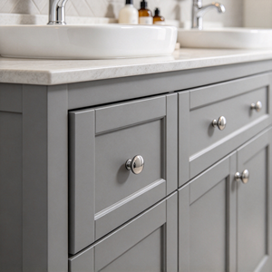 Mueble de Baño Independiente Gris, Mueble de Baño de Madera Maciza con Lavabo Doble, con Múltiples Cajones y Puertas - Product Image 1