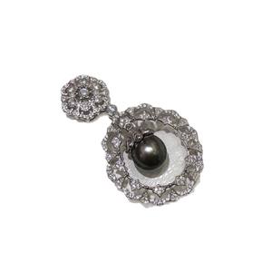 Pendentif en perle noire de Tahiti, 9-10 mm, ronde, AAA, argent, fleur vintage, solitaire, charme, bijoux pour femmes - Product Image 3