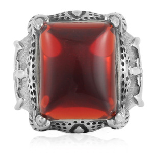 European American Style <b>Titanium</b> Steel Hollow Red Gemstone <b>Ring</b> Geometric Square Bezel Setting Unisex Fashion Jewelry Gift - Product Image 1