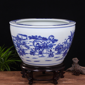 Grand <span class=keywords><strong>pot</strong></span> de jardin <span class=keywords><strong>en</strong></span> céramique antique bleu et blanc peint à la main avec motif de <span class=keywords><strong>lotus</strong></span> et de papillon - Product Image 3