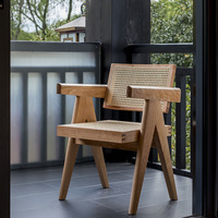 Chaise de salle à manger en rotin en bois de cannage à accoudoirs courts, style français, en caoutchouc pour banquet, mobilier de salle à manger