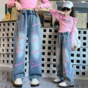 Jeans Casual primavera autunno alla moda ecologici per bambini più grandi <span class=keywords><strong>pantaloni</strong></span> <span class=keywords><strong>larghi</strong></span> a gamba dritta - Product Image 1