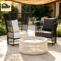 Ensemble de chaises longues d'extérieur en corde tressée avec table basse, structure en aluminium, siège rembourré pour jardin, balcon, villa, terrasse